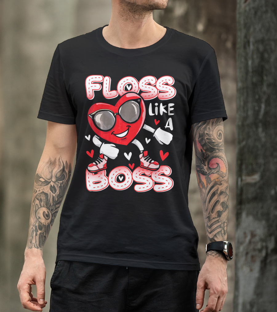Floss Like A Boss Dancing Heart Sunglasses Valentines Fun T-Shirt