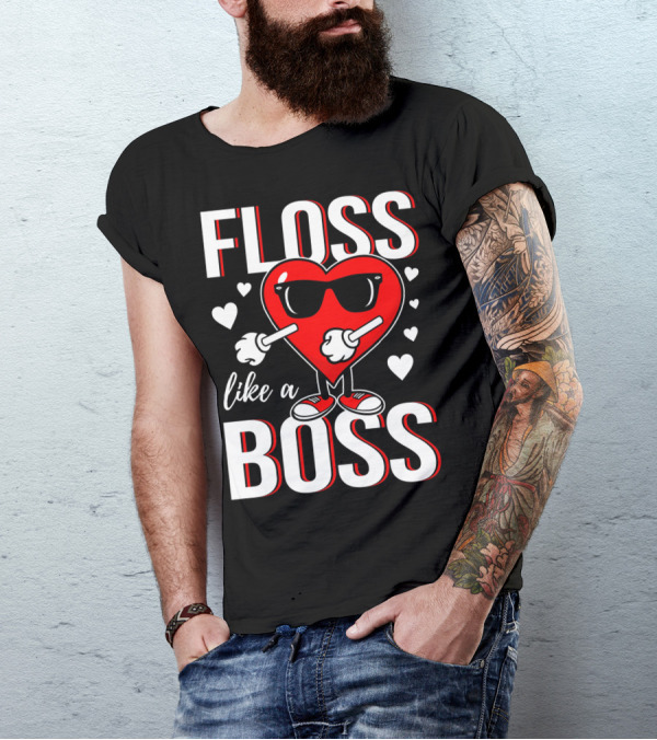 FLOSS LIKE A BOSS VALENTINES HEART WITH SUNGLASSES T-Shirt