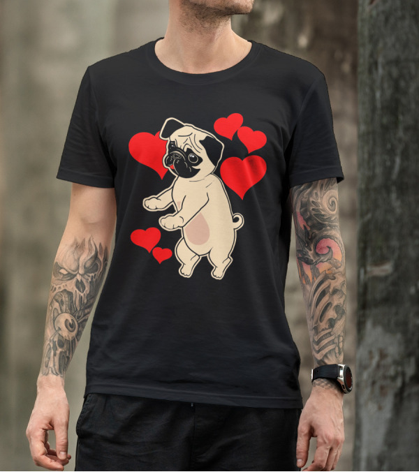 Pug Dancing With Hearts Valentine's Day T-Shirt
