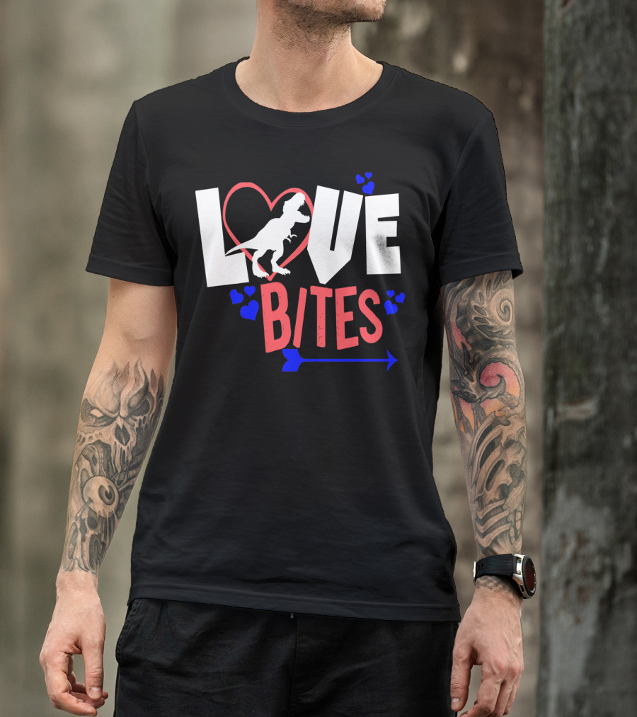 Love Bites Funny Anti Valentine Day Kids Dino T-Shirt