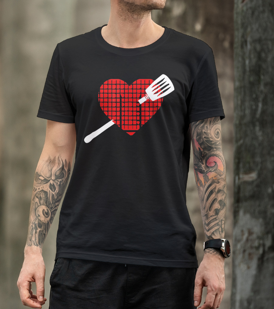 Funny BBQ Grilling Valentine's Day Heart With Spatula T-Shirt