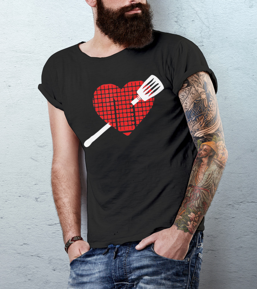 Funny BBQ Grilling Valentine's Day Heart With Spatula T-Shirt