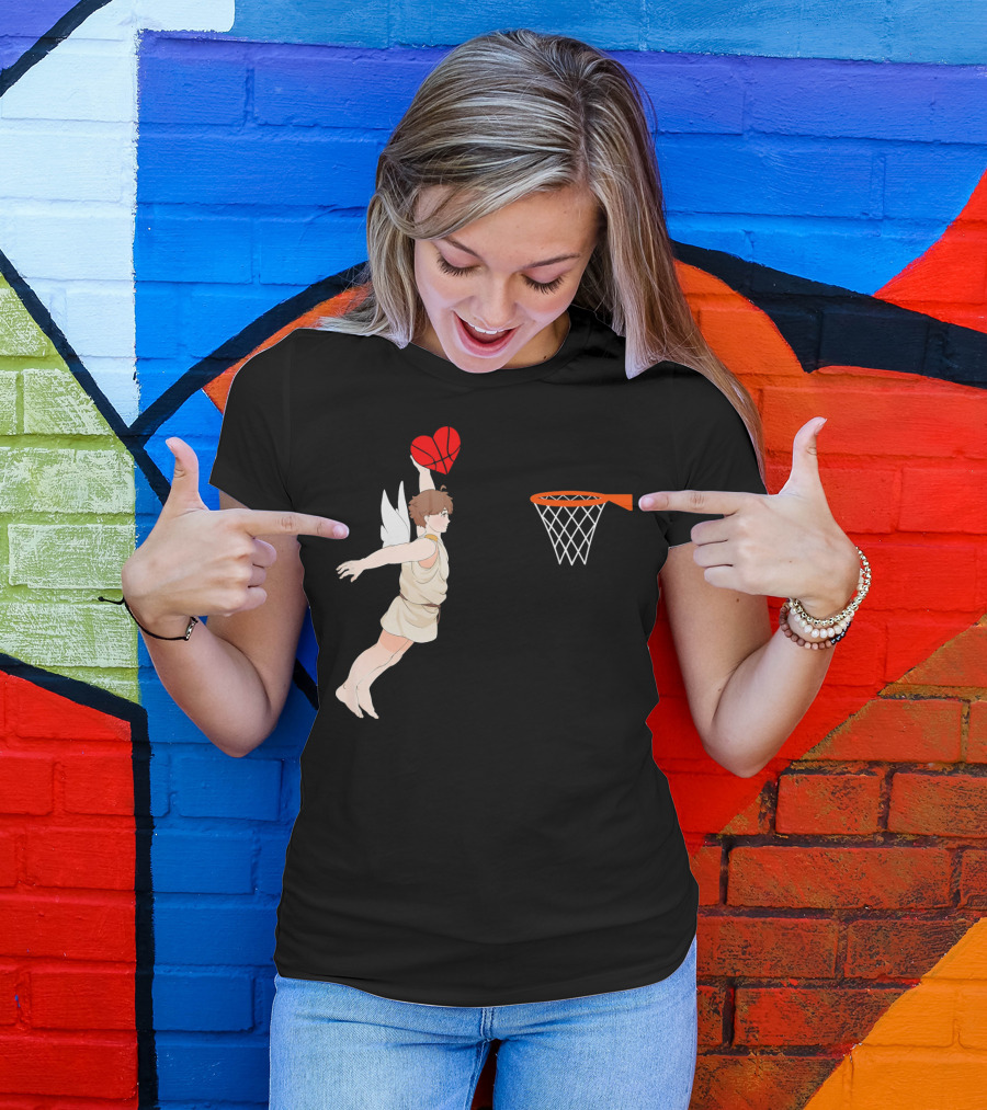 Cupid Dunking Heart Basketball Valentines Day For Bas T-Shirt
