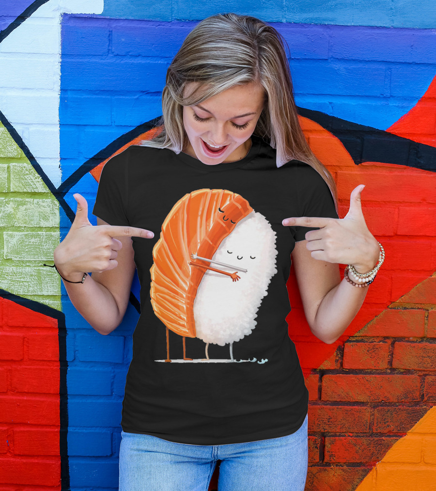 Cute Sushi Couple Embrace Valentine Hug T-Shirt