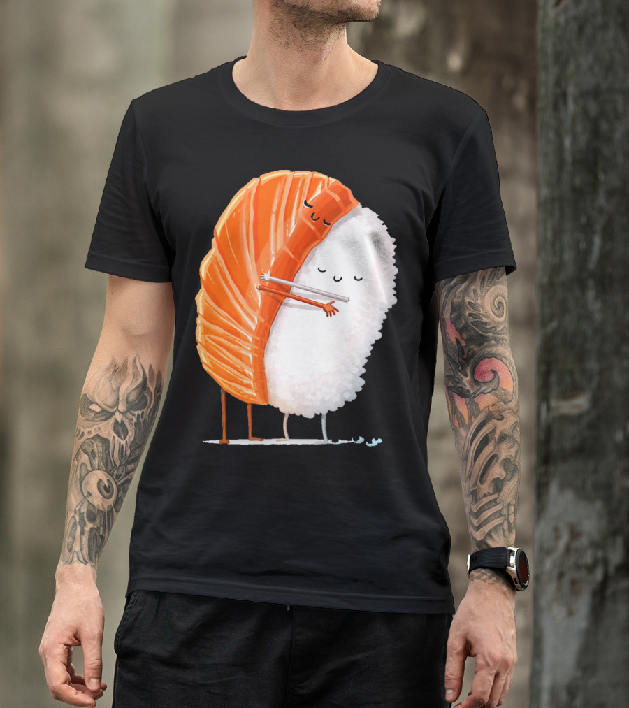 Cute Sushi Couple Embrace Valentine Hug T-Shirt
