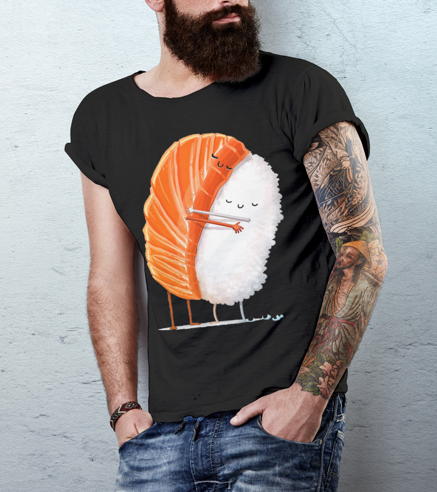 Cute Sushi Couple Embrace Valentine Hug T-Shirt