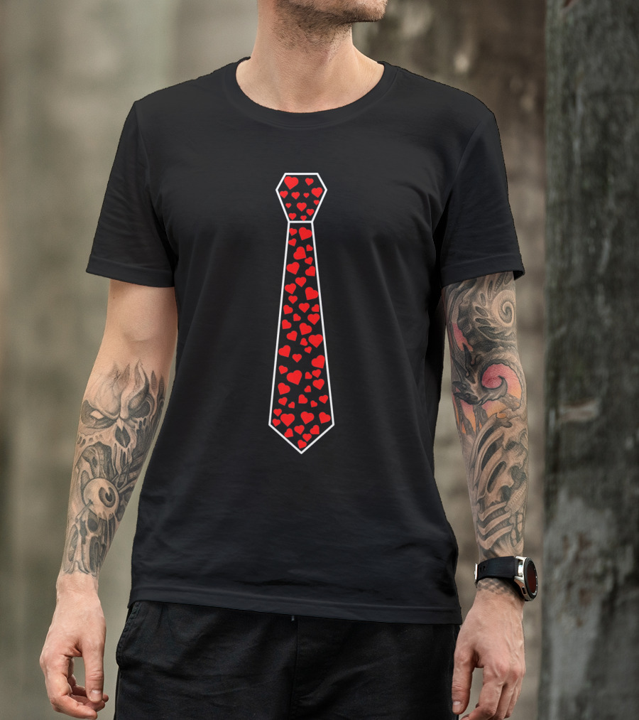 Valentine's Day Red Heart Pattern Tie T-Shirt