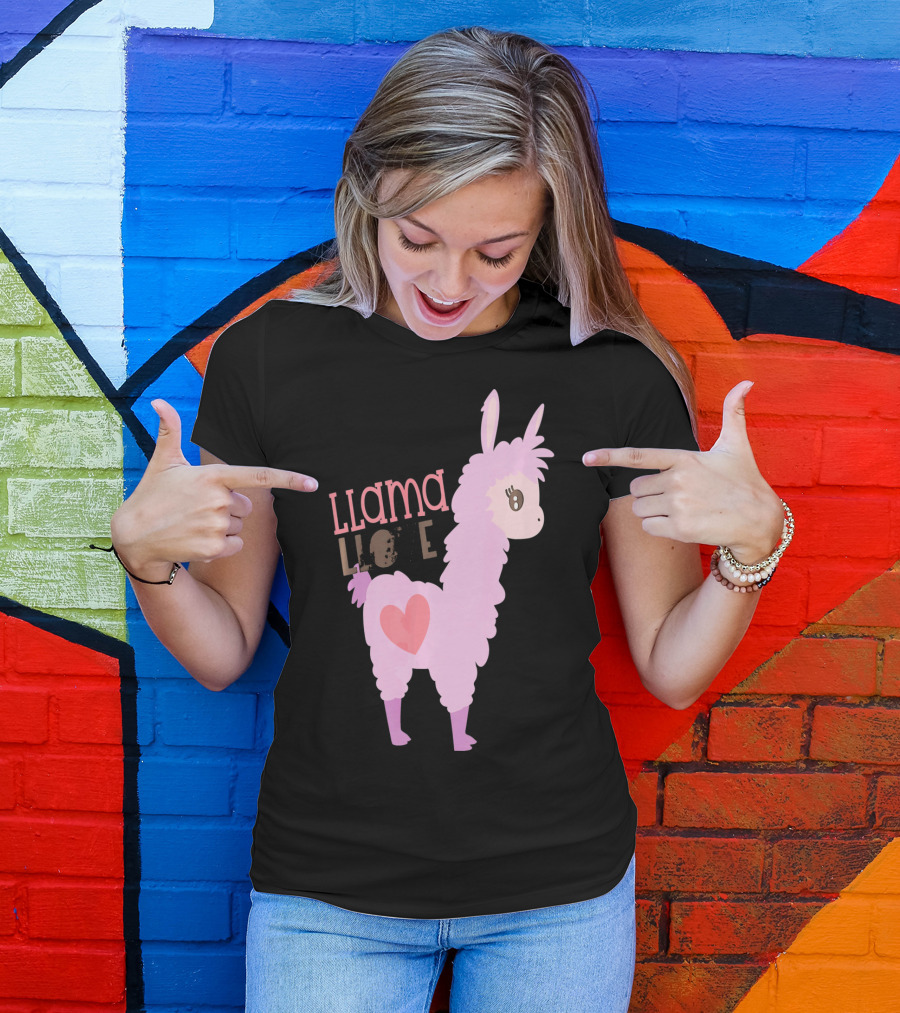 Llama Love Valentine Pink Heart T-Shirt