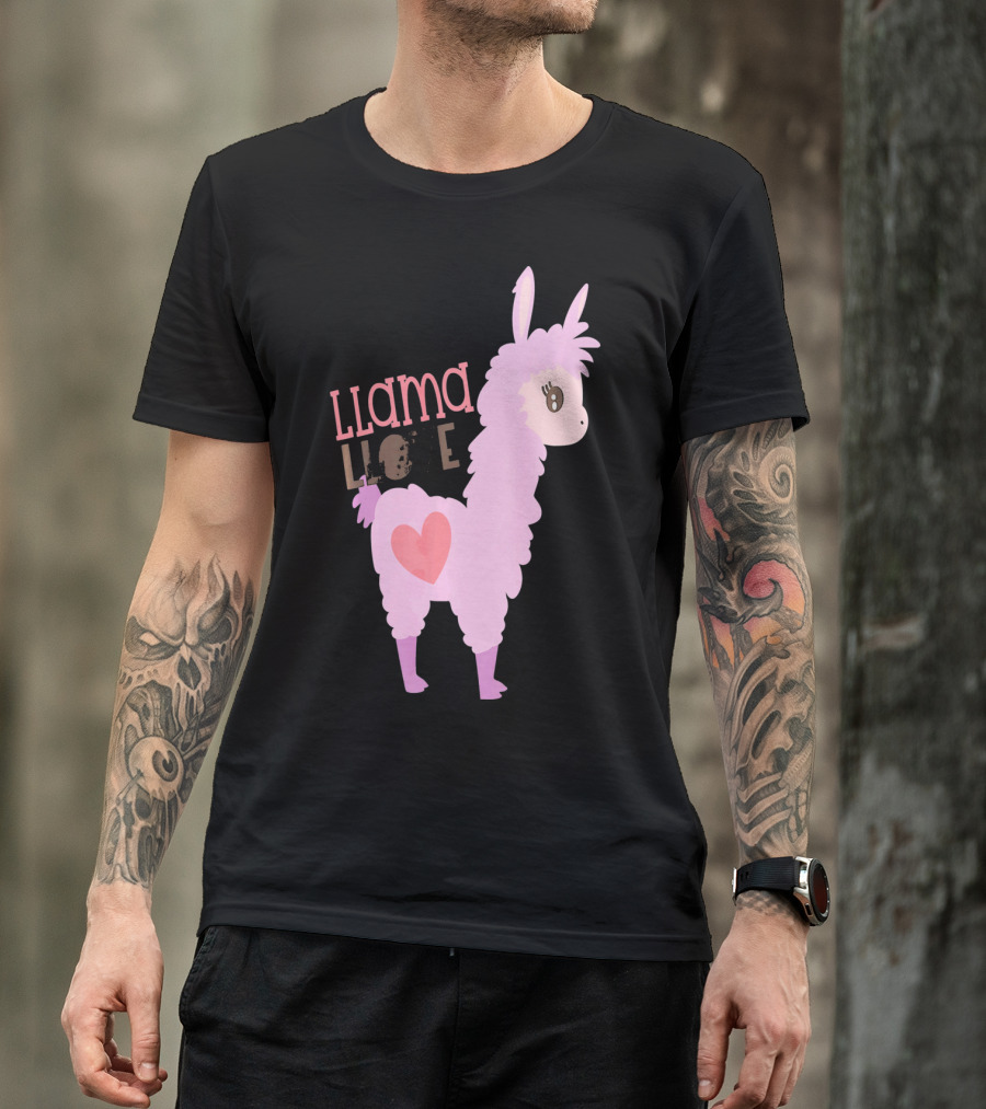 Llama Love Valentine Pink Heart T-Shirt