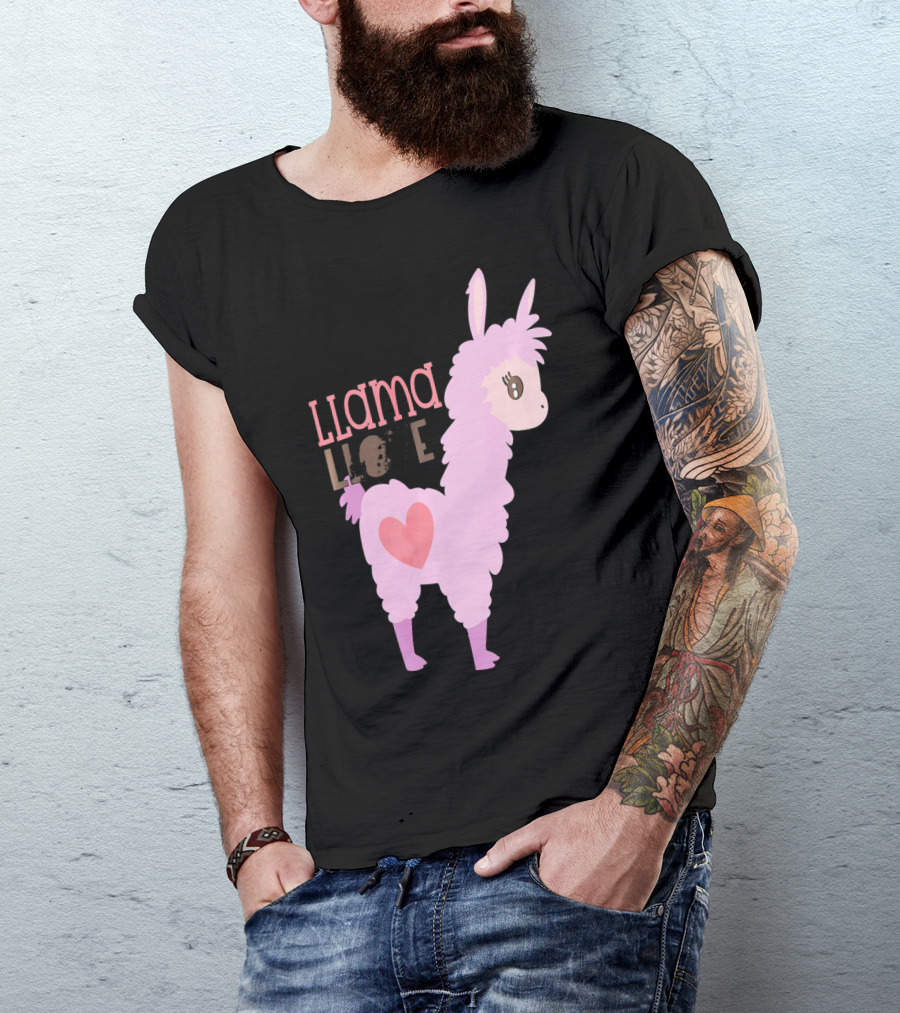 Llama Love Valentine Pink Heart T-Shirt