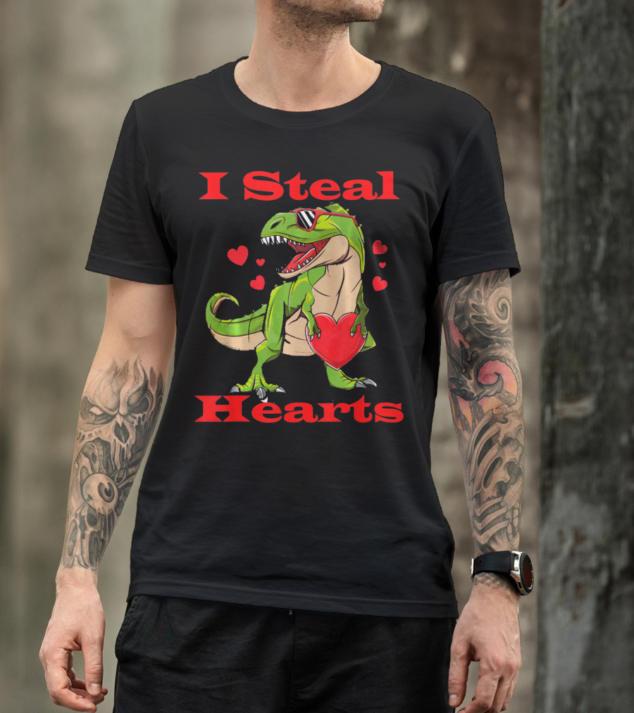 Funny Valentine Dinosaur Rex I Steal Hearts T-Shirt