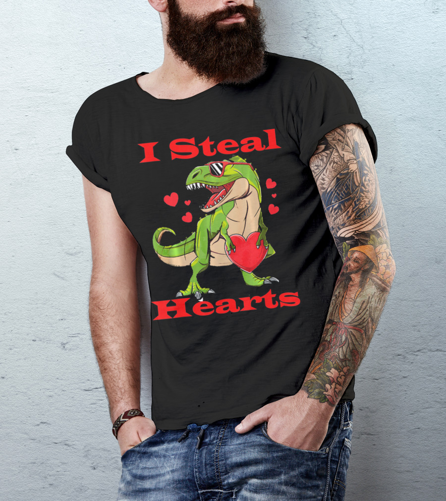Funny Valentine Dinosaur Rex I Steal Hearts T-Shirt