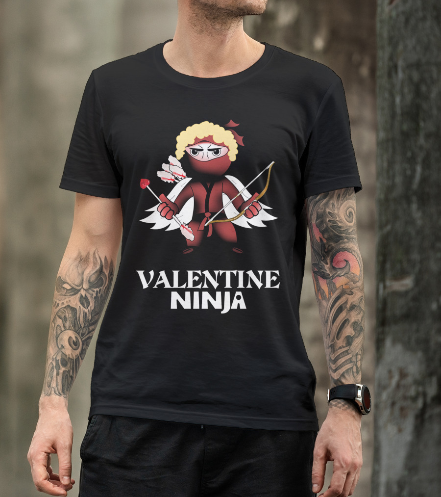 Valentine Ninja Heart Arrow Bow Funny T-Shirt