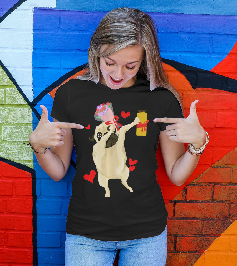 Funny Valentine's Day Dog Bouquet Jar Hearts T-Shirt