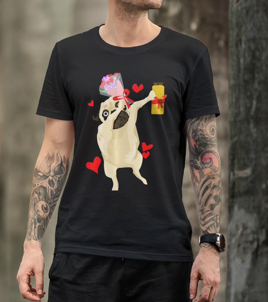 Funny Valentine's Day Dog Bouquet Jar Hearts T-Shirt