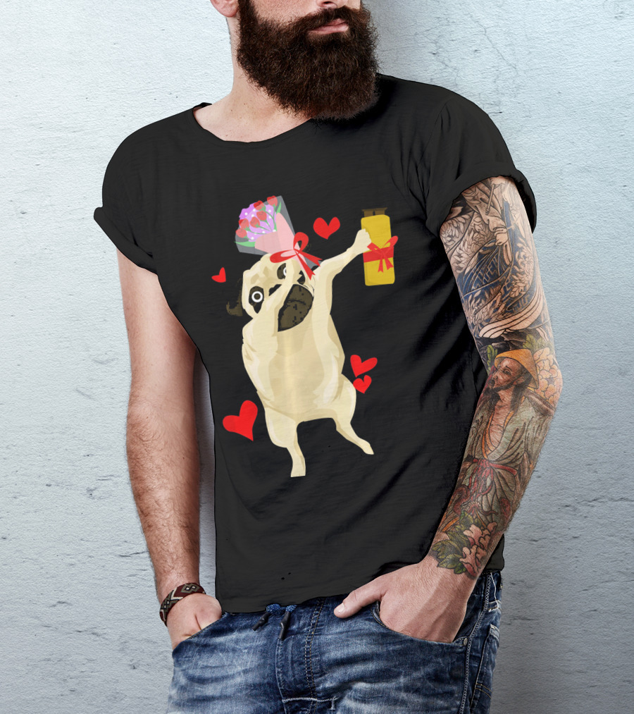 Funny Valentine's Day Dog Bouquet Jar Hearts T-Shirt