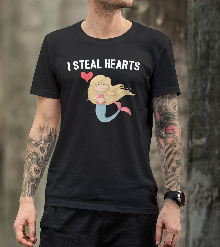 I Steal Hearts Funny Valentines Day Mermaid T-Shirt