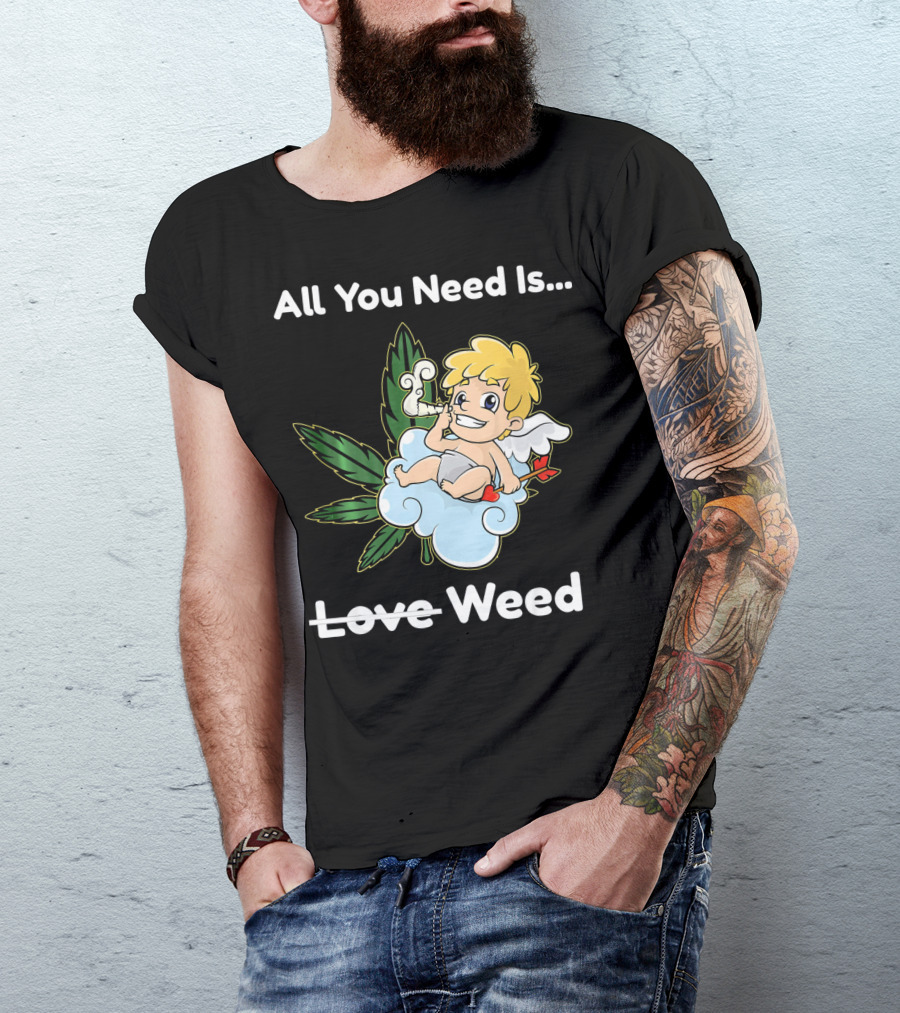 All You Need Is Weed Funny Valentines Day Cupid Smoki T-Shirt