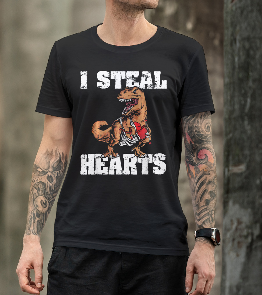 I Steal Hearts Funny Valentine Dinosaur Valentin T-Shirt
