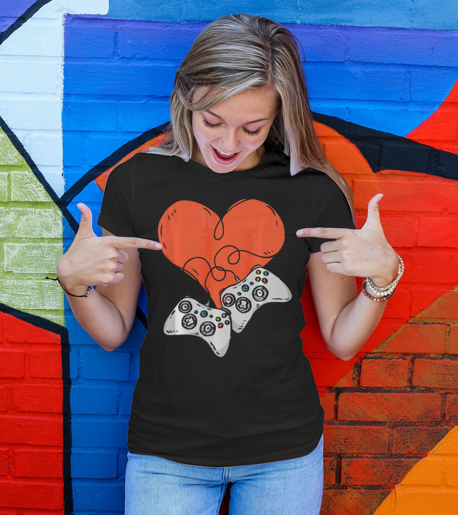 Funny Heart With Video Game Controllers T-Shirt