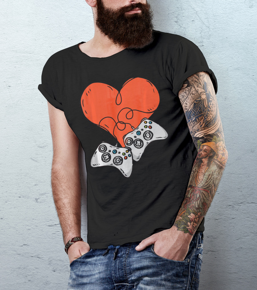Funny Heart With Video Game Controllers T-Shirt