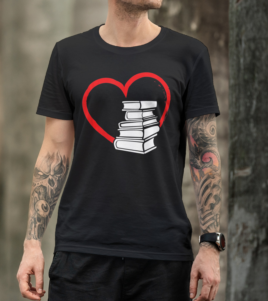 Heart And Book Stack For Book Lovers T-Shirt