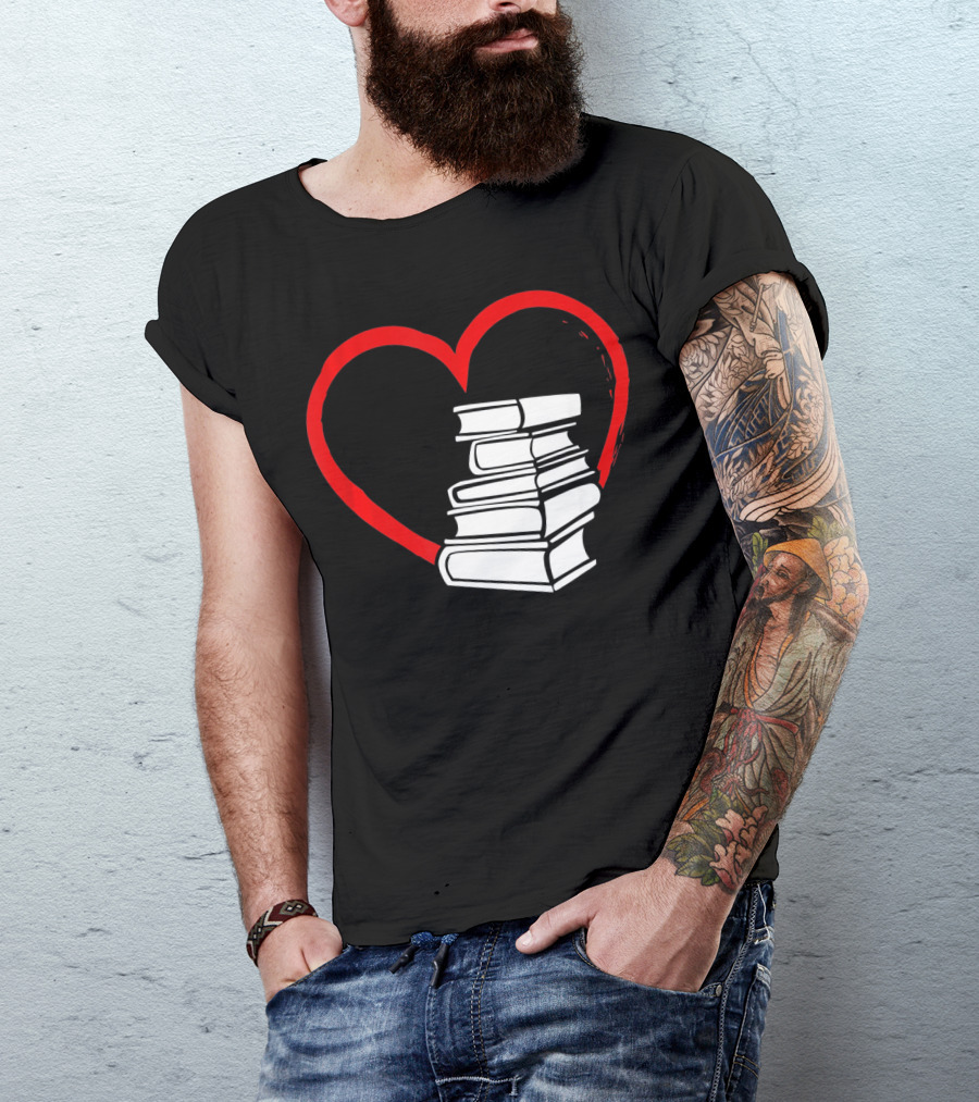 Heart And Book Stack For Book Lovers T-Shirt