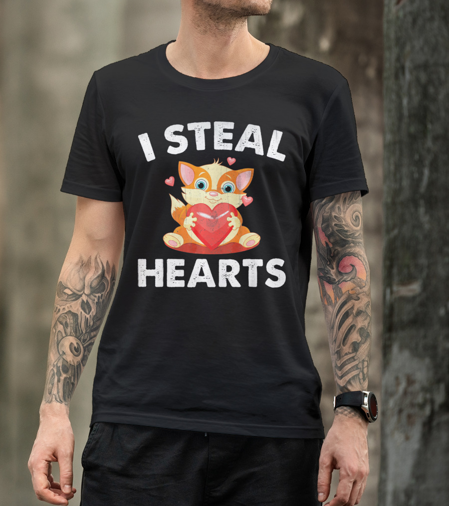 I Steal Hearts Kids Kitty Valentines Day T-Shirt