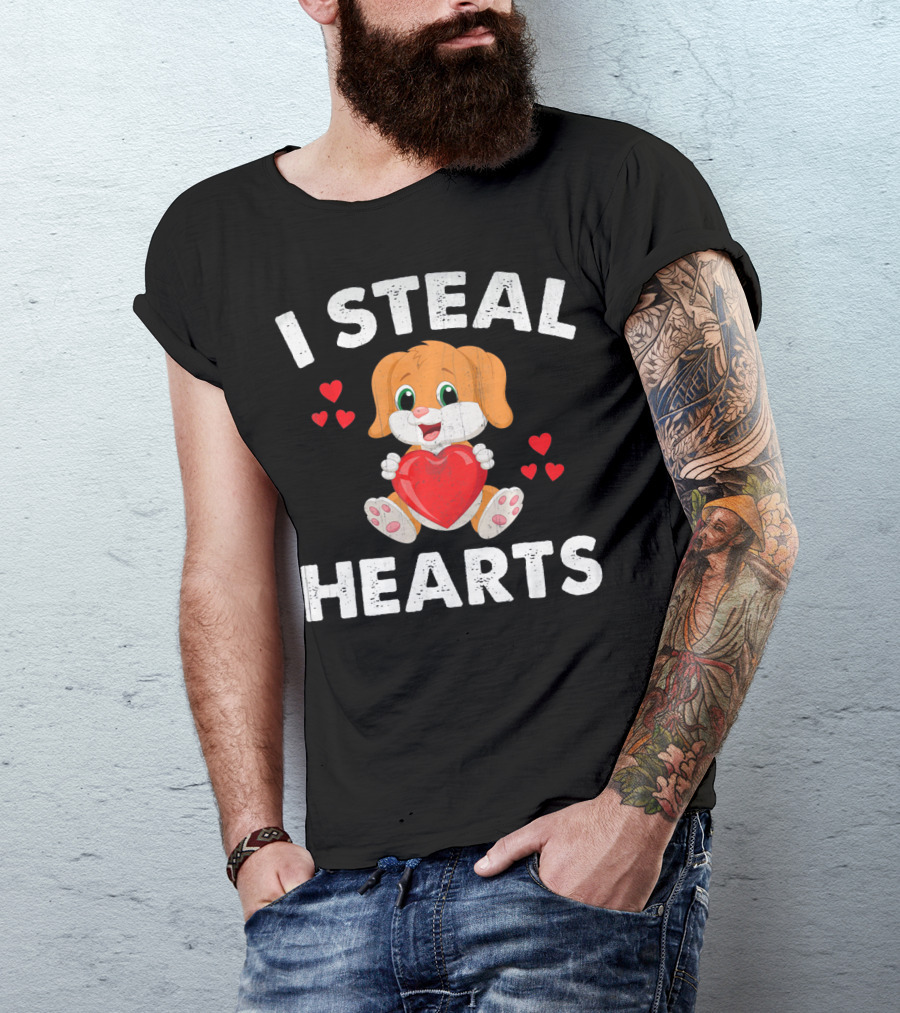 I Steal Hearts Girls Valentines Day Kids Puppy T-Shirt