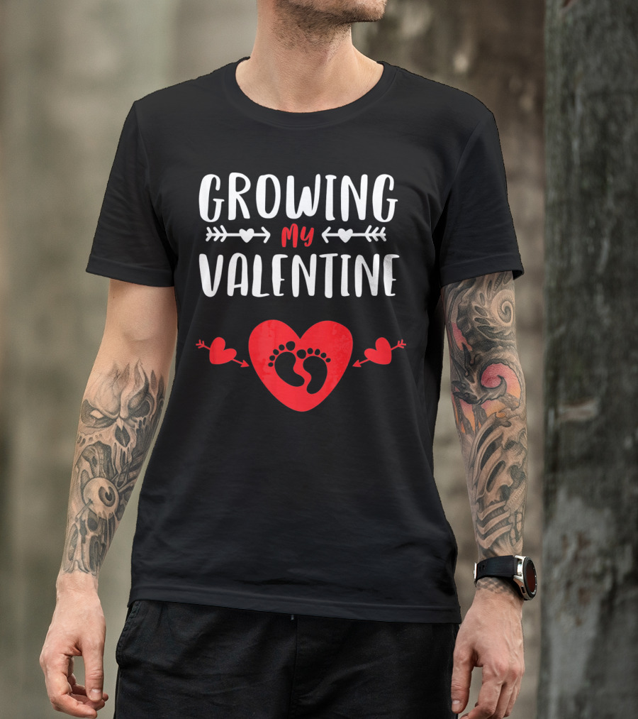 Growing My Valentine Heart Baby Footprints Arrows T-Shirt