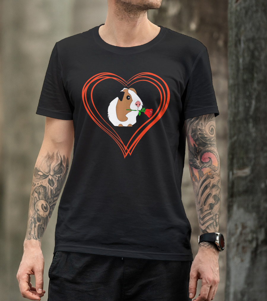 Guinea Pig With Rose In Heart Valentine Love T-Shirt