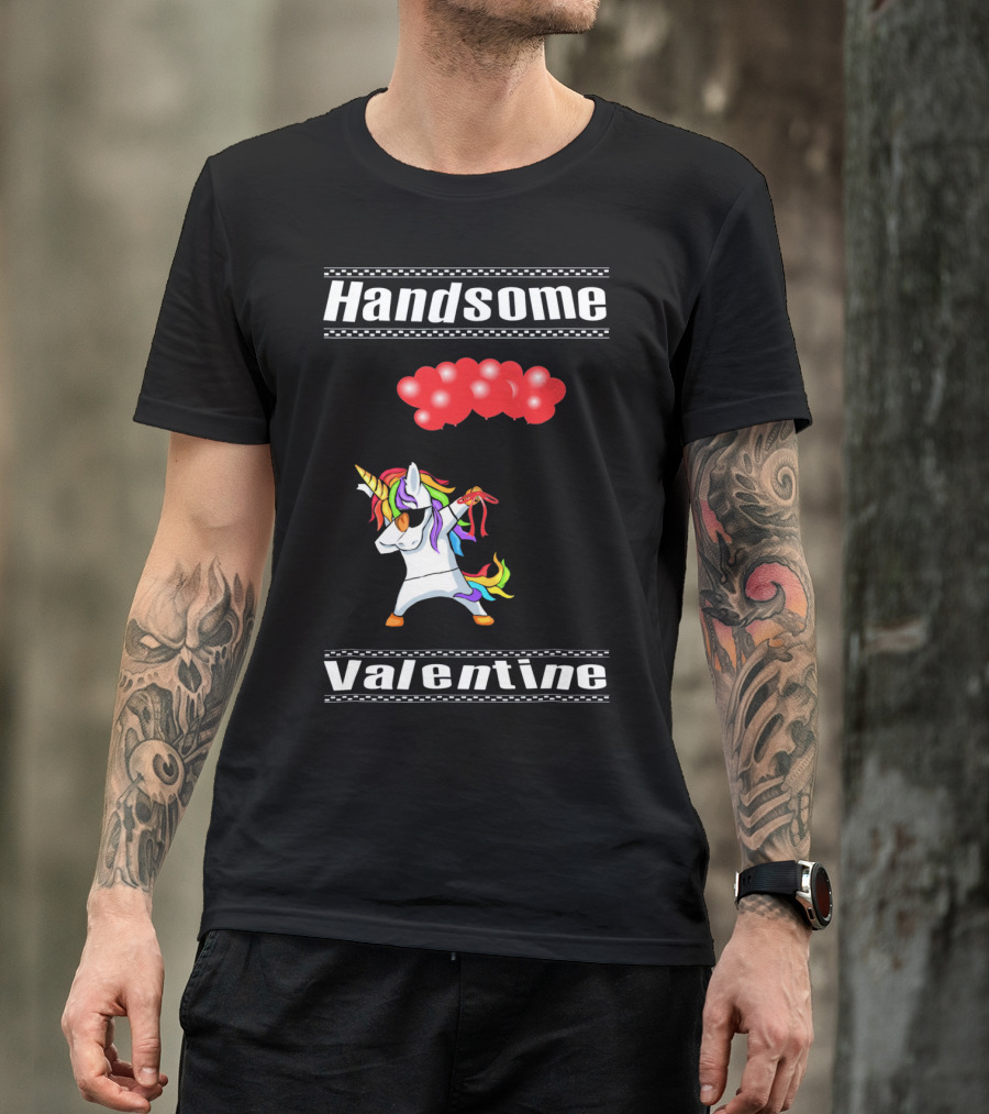 Handsome Valentine Unicorn Dab With Red Balloons T-Shirt