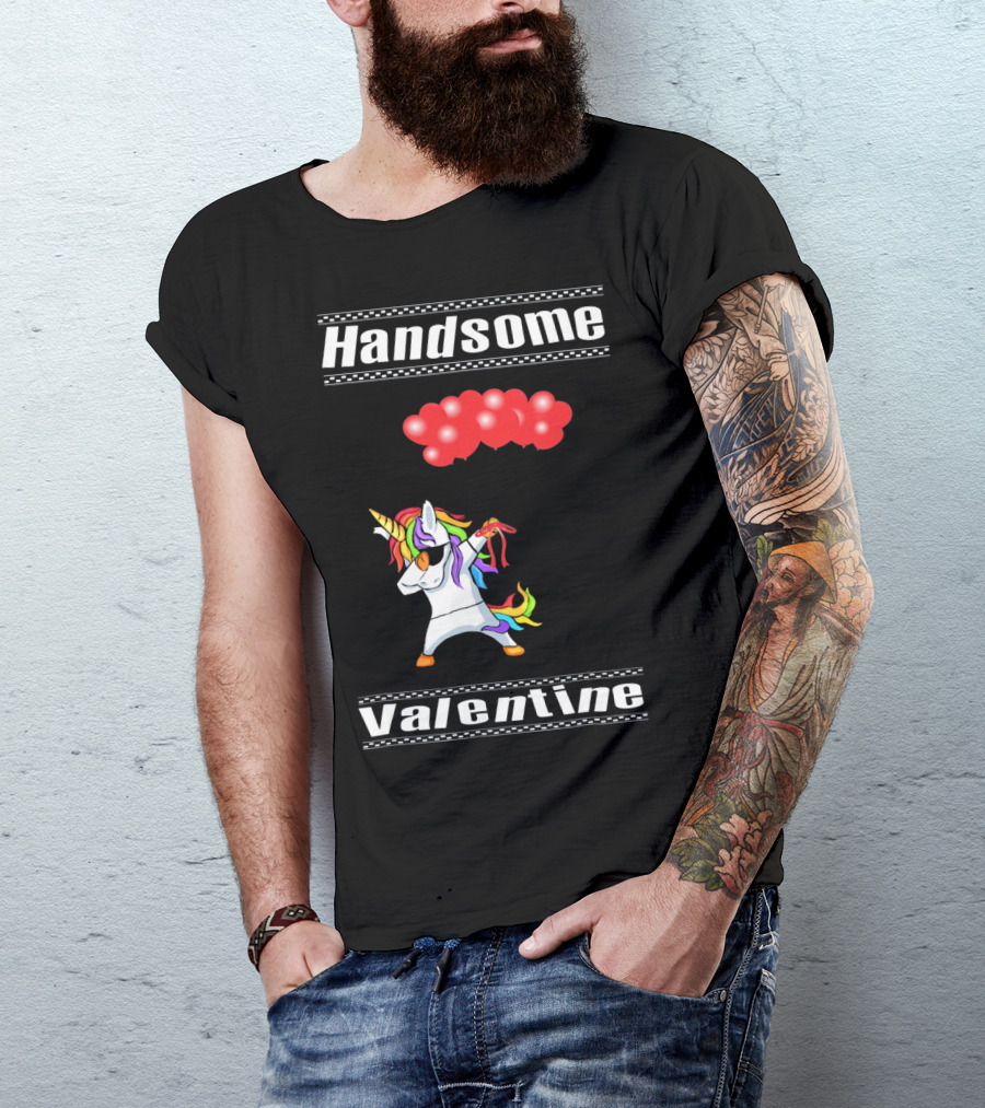 Handsome Valentine Unicorn Dab With Red Balloons T-Shirt