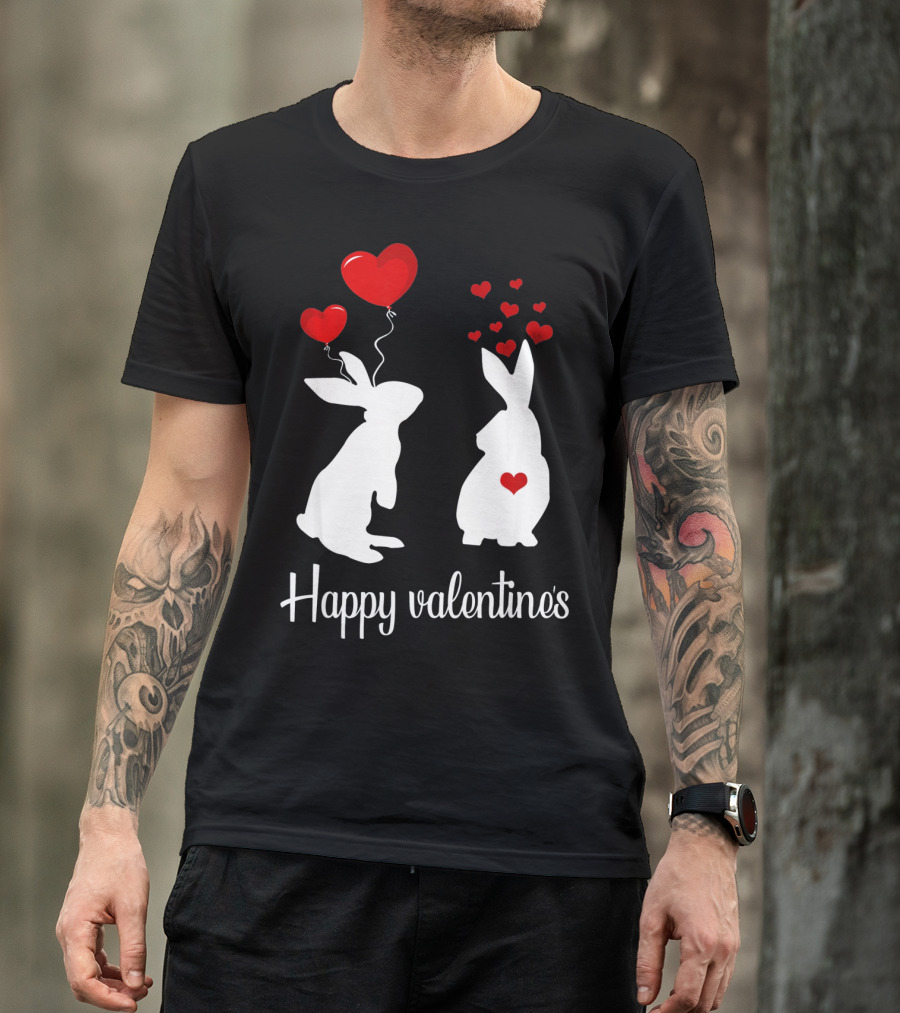 Happy Valentine's White Rabbits With Red Heart Balloons T-Shirt
