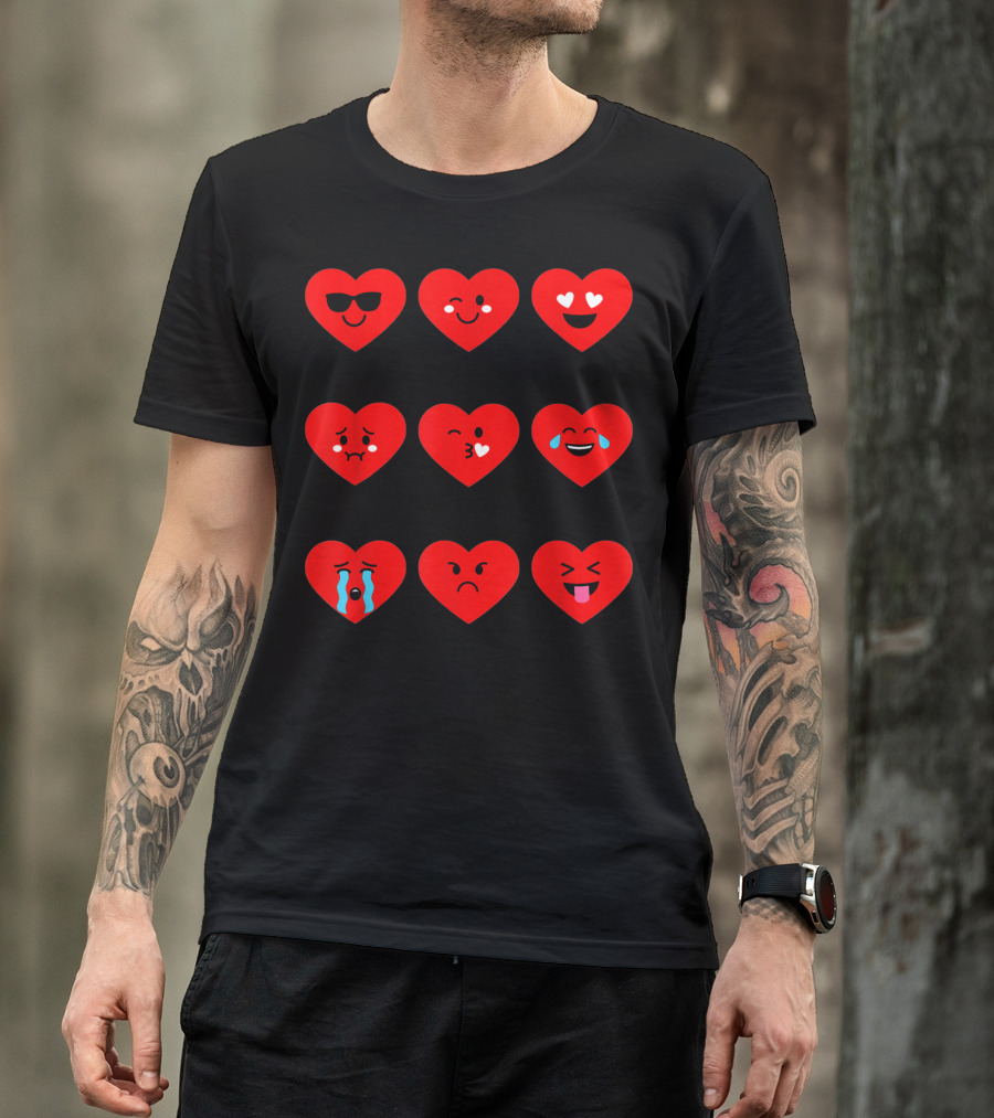 Heart Emoticon Valentines With Cute Faces And Expressions T-Shirt
