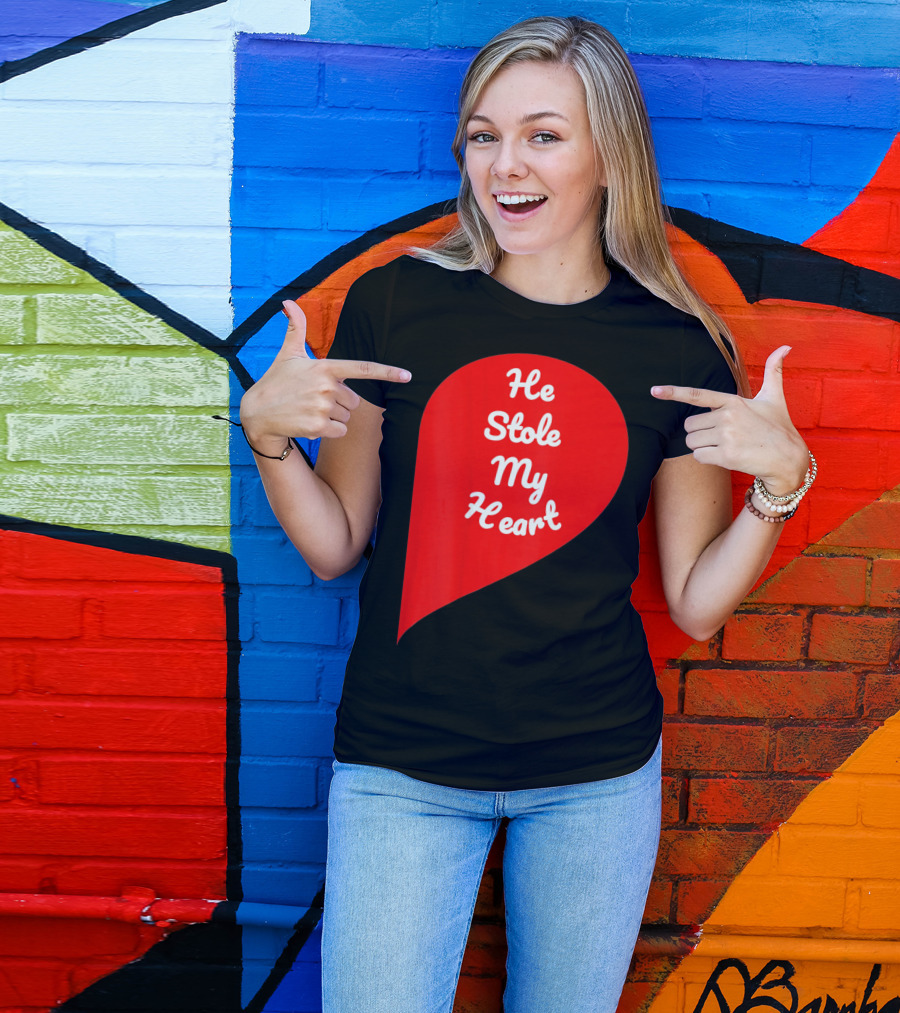 He Stole My Heart Valentine Day In Red Heart Shape T-Shirt