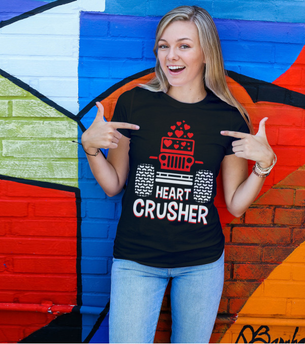 Heart Crusher Jeep Girl Heart Shape Vale Tire Tracks T-Shirt