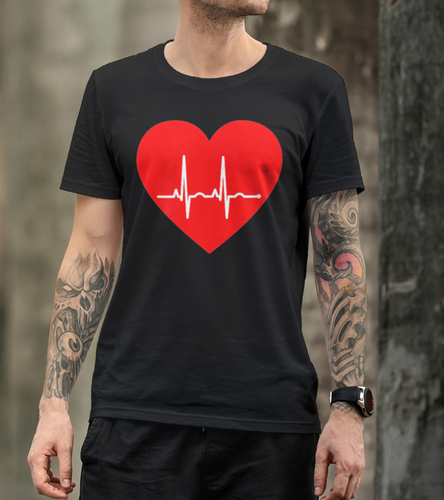 Red Heart With EKG Heartbeat Line T-Shirt