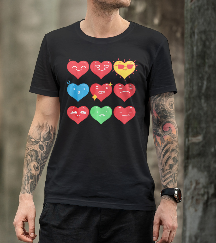 Heart Emoji Expressions Smiling Sunglasses Cute Faces Happy Sad T-Shirt