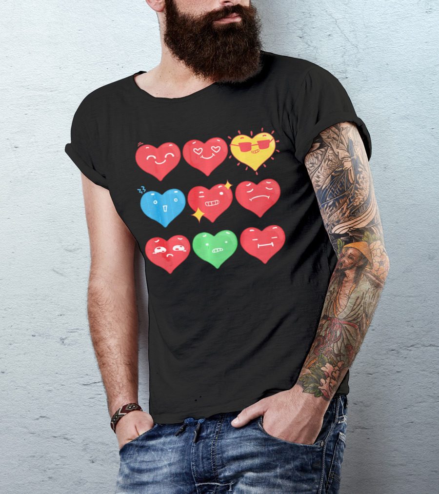 Heart Emoji Expressions Smiling Sunglasses Cute Faces Happy Sad T-Shirt