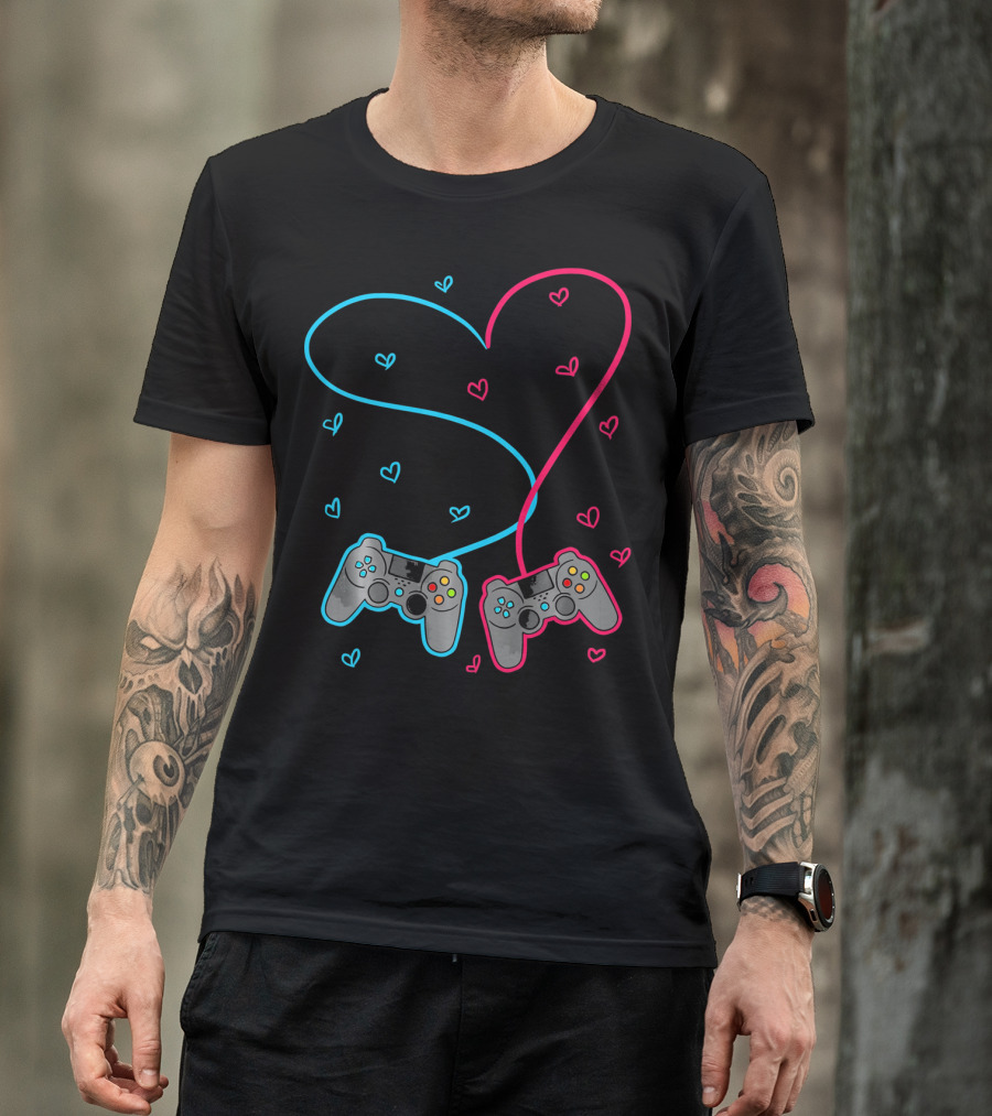 Heart Lovely Hearts Valen Game Controller Love T-Shirt