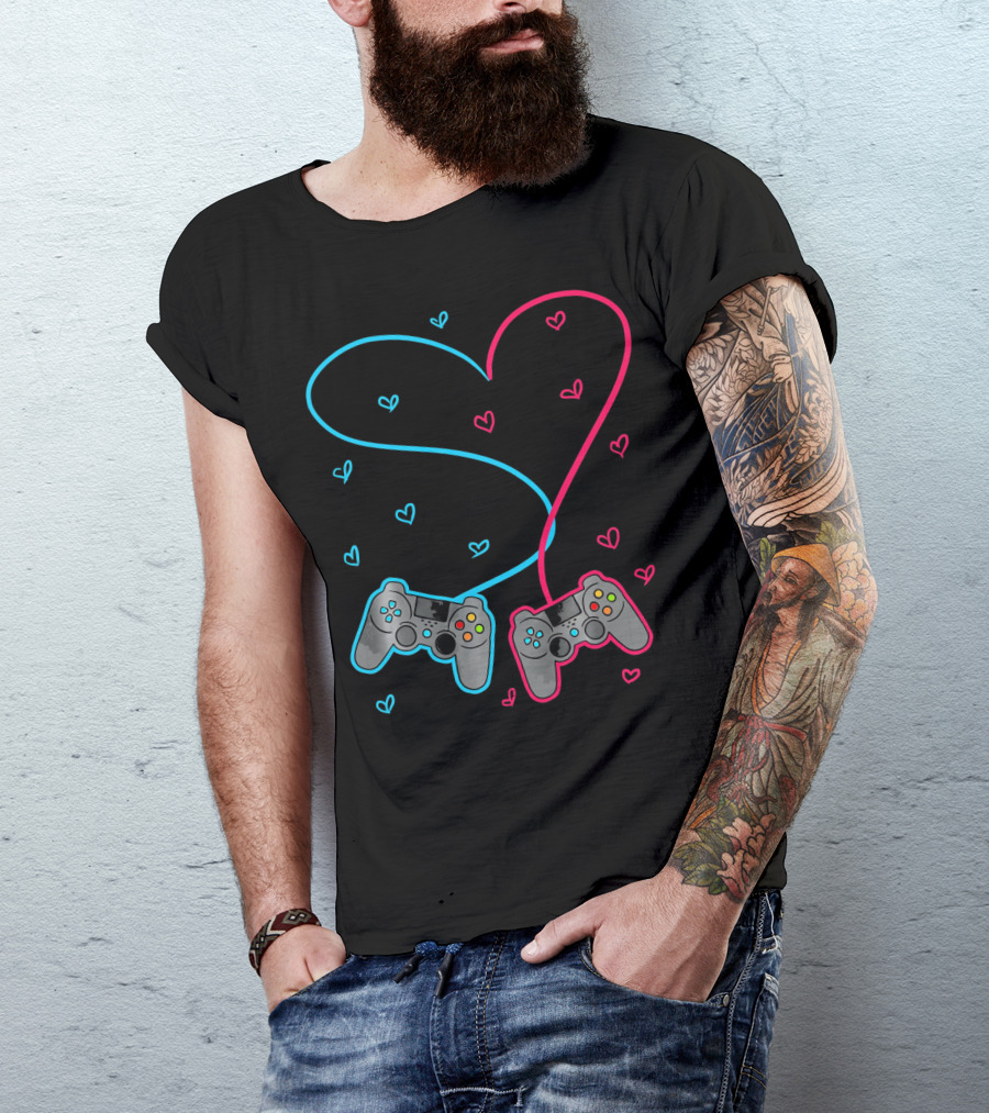 Heart Lovely Hearts Valen Game Controller Love T-Shirt