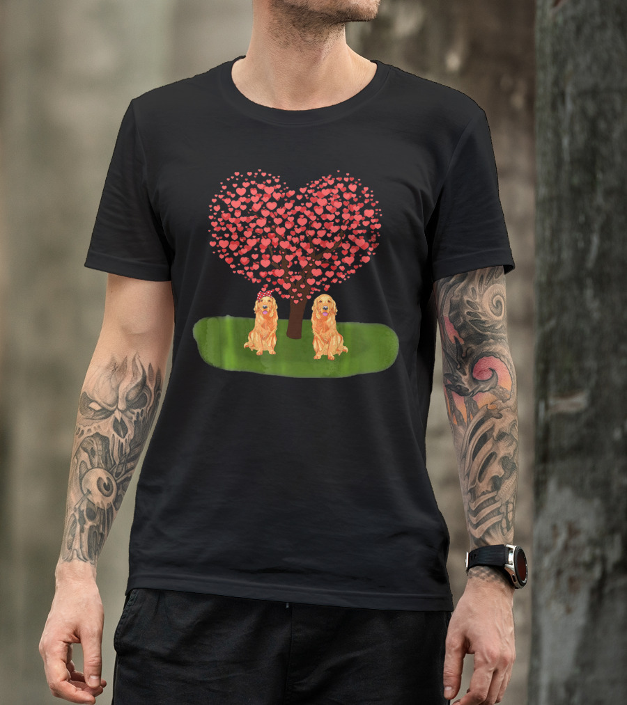 Valentine Heart Tree With Golden Retriever Duo T-Shirt