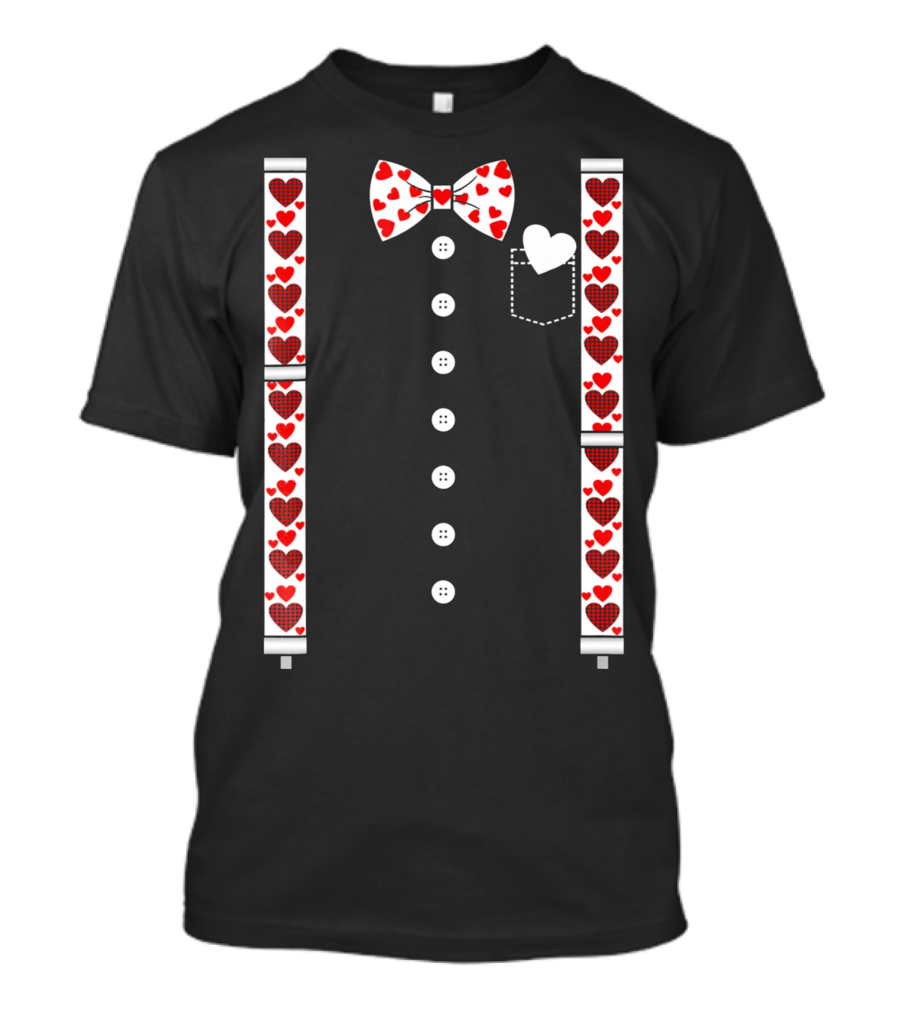 Hearts Bow Tie Suspenders Valentine's Day T-Shirt
