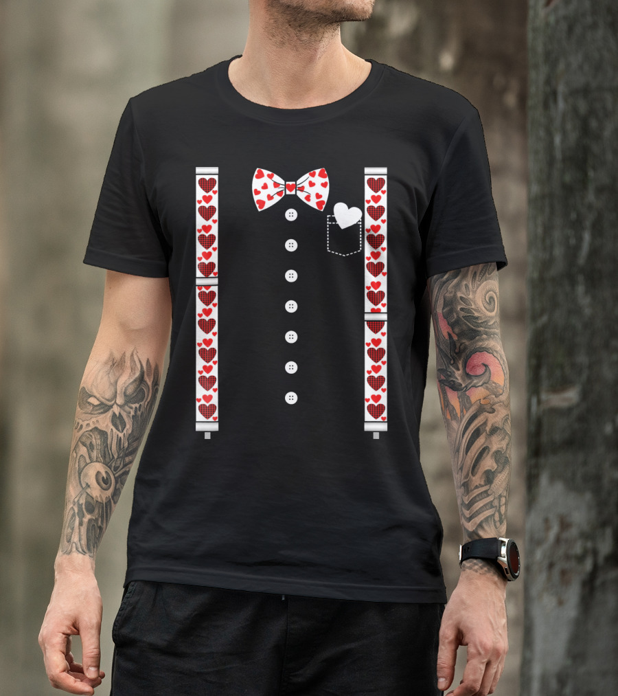 Hearts Bow Tie Suspenders Valentine's Day T-Shirt