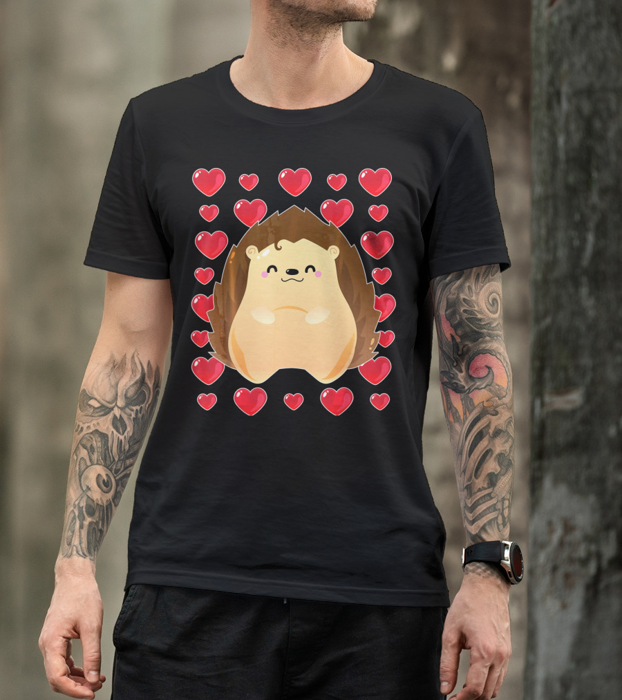 Hedgehog Surrounded By Hearts For Valentines Day T-Shirt