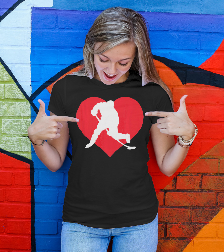 Valentine's Day Hockey Lover Heart T-Shirt