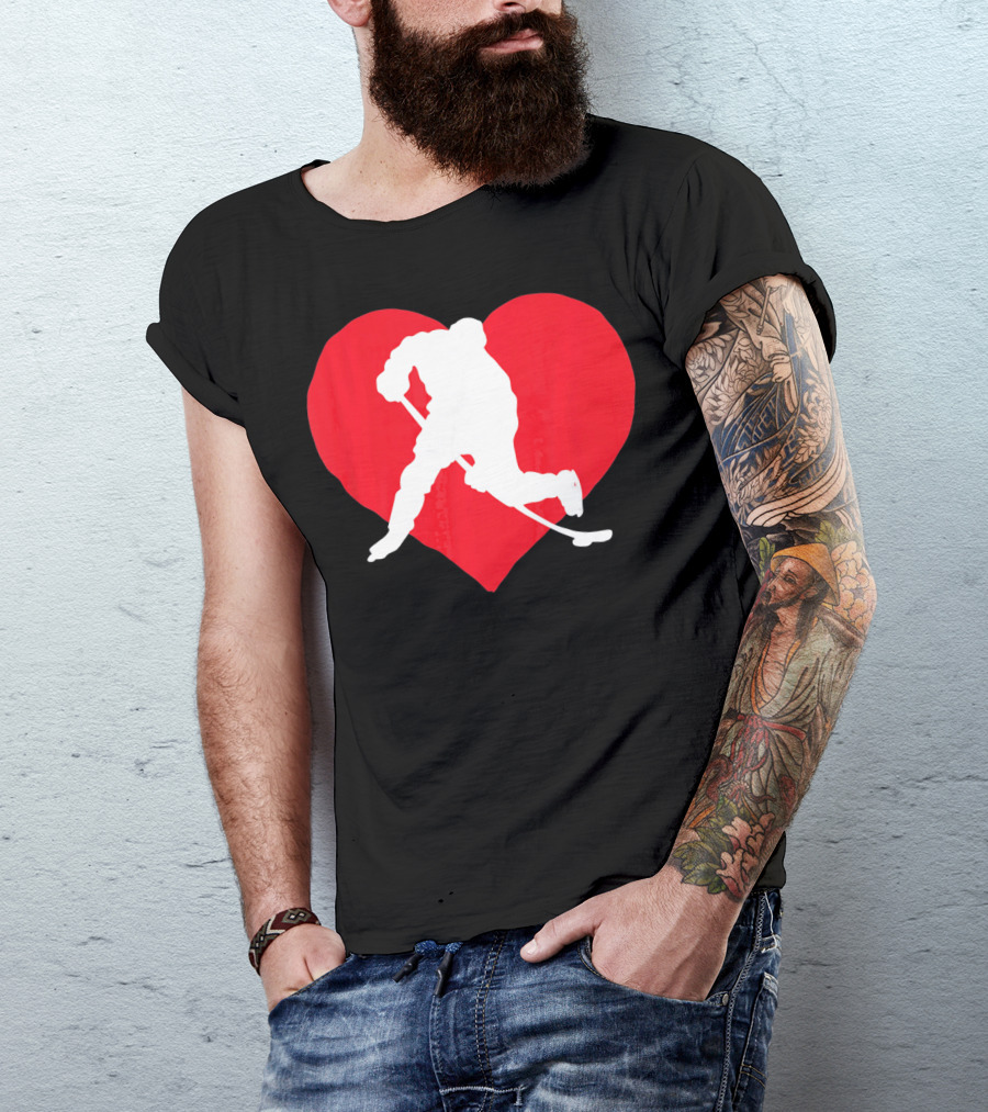 Valentine's Day Hockey Lover Heart T-Shirt