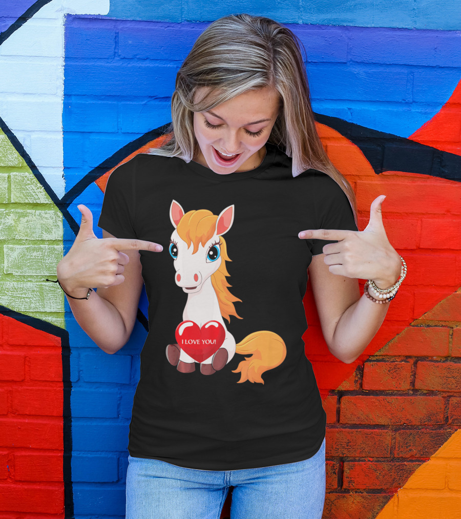 Horse With Heart Saying I Love You Valentine T-Shirt