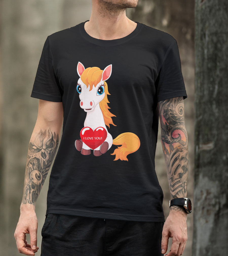 Horse With Heart Saying I Love You Valentine T-Shirt